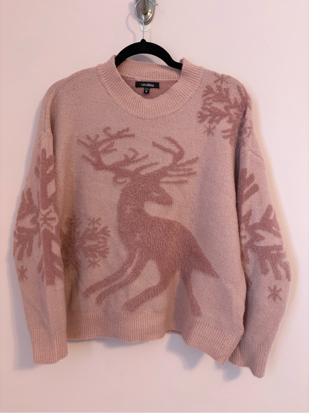 Cocoblu Pink Reindeer Crewneck Sweater